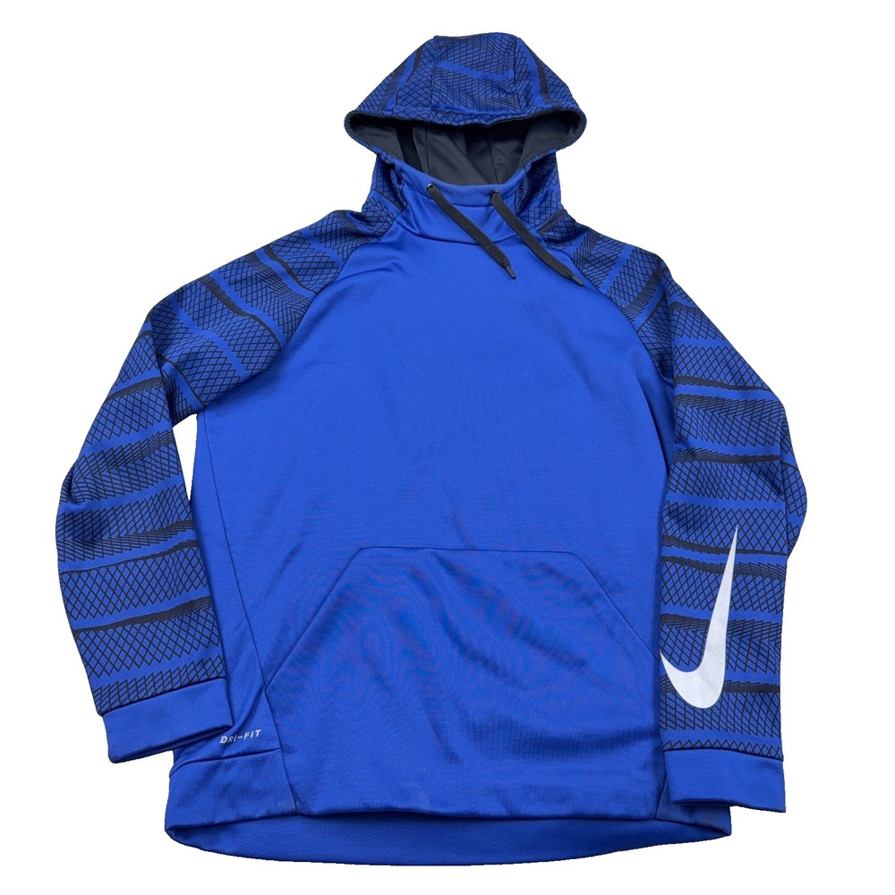 Nike Hoodie Men Large Royal Blue Dri Fit Sweatshirt Performance Big Swoosh Adult